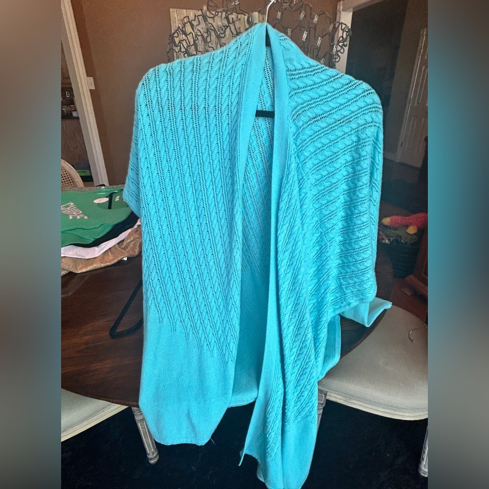 Magaschoni Cashmere Blue Cable Knit Shrug Warp